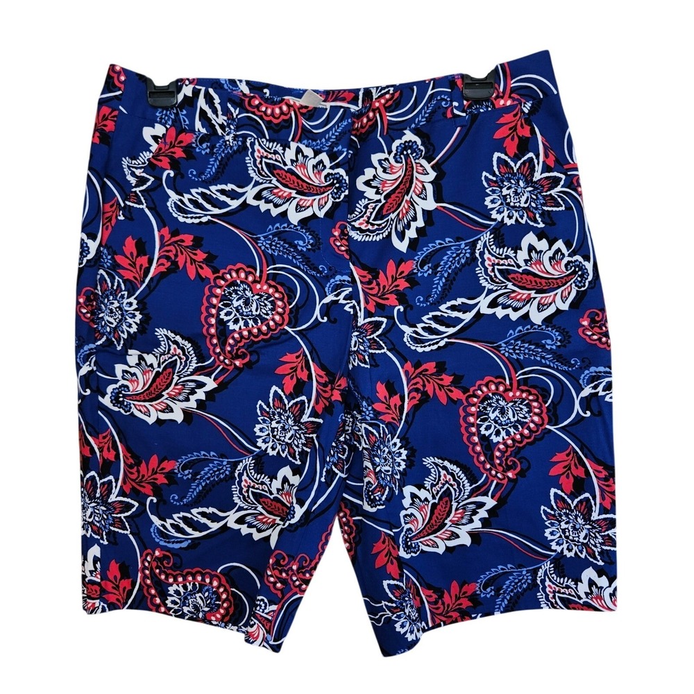 Dana Buchman Blue Red Paisley Floral Bermuda Shorts Womens Size 6 Cotton Stretch